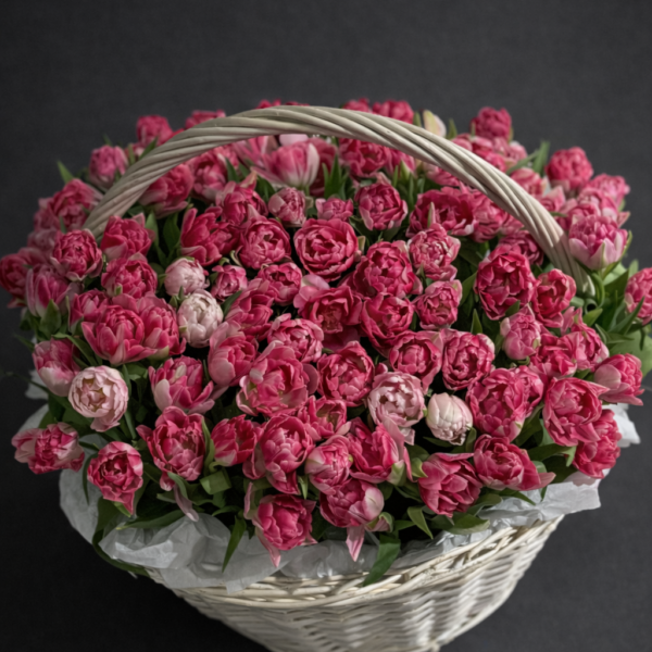 101 піоновидний тюльпан у кошику PEONY TULIP DYNASTY